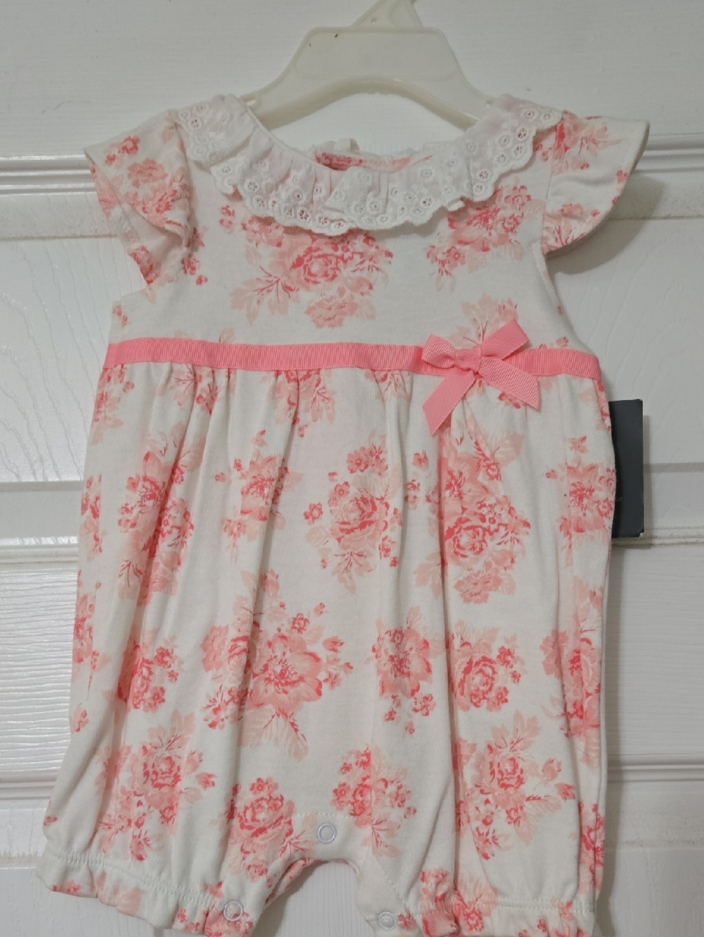 Laura Ashley Cream and Pink Floral Eyelet Romper